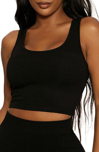 Naked Wardrobe The Nw Tank It Back Ribbed Cropped Tank Top In Black