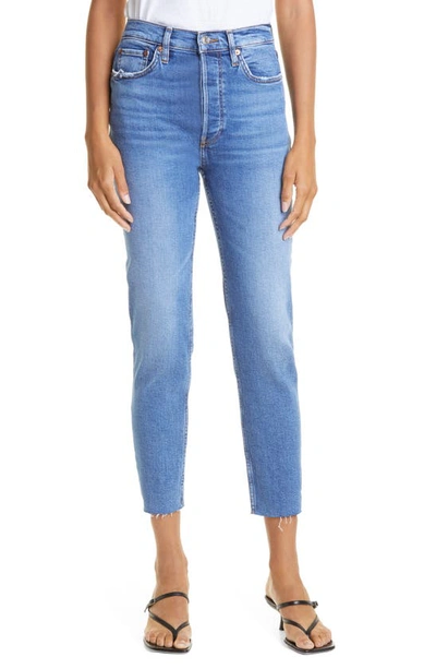 Re/done Originals High Waist Ankle Jeans In Indigo Storm