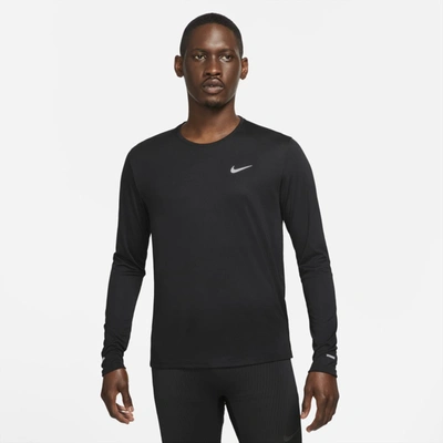 Nike Men's Dri-fit Miler Long-sleeve Running Top In Black/ Silver