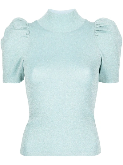 Alice And Olivia Issa Turtleneck Puff-sleeve Pullover Top In Waterfall