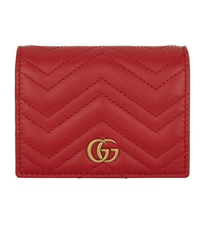 Gucci Marmont Flap Front Card Holder In Hibiscus Red