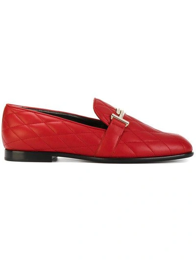 Tod's Double T Quilted Loafers In Red