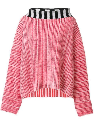 Eckhaus Latta Oversized Woven Knit Dolman Sweater In Red And White