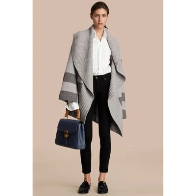 Burberry Check Wool Cashmere Blend Cardigan Coat In Pale Grey Melange