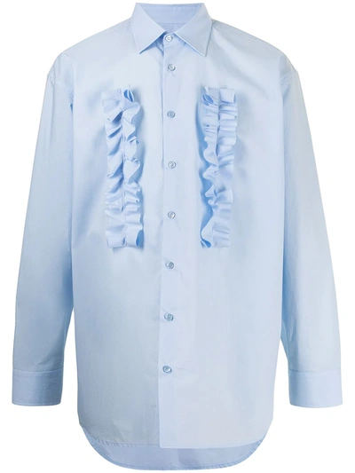 Raf Simons Ruffle-detail Long-sleeve Shirt In Blue