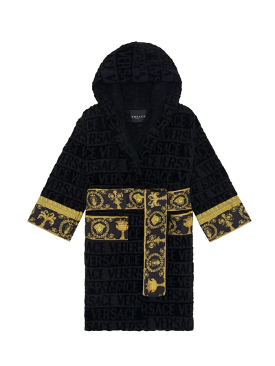 Versace Kids' Logo-print Hooded Bathrobe In Black