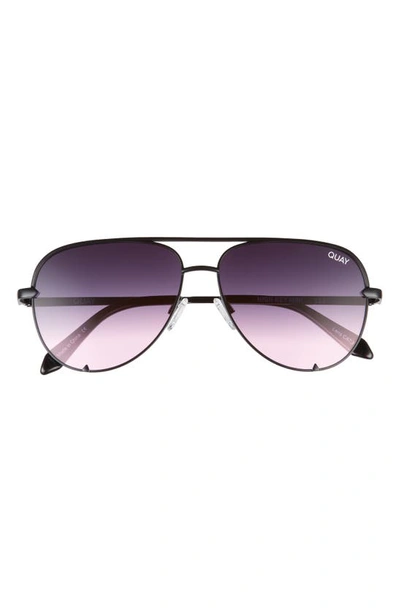 Quay High Key Mini 51mm Aviator Sunglasses In Gold,navy Pink Fade