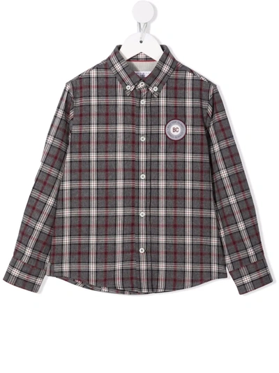 Brunello Cucinelli Kids' Checked Long-sleeved Cotton Shirt In Multicoloured