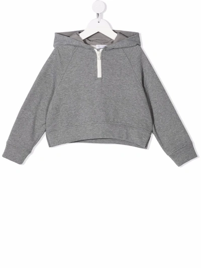 Brunello Cucinelli Kids' Cropped Pullover Hoodie In Grey