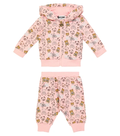Moschino Baby Stretch-cotton Hoodie And Sweatpants Set In Pink