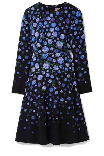 Lela Rose Long-sleeve Degrad&eacute; Floral Dress In Black