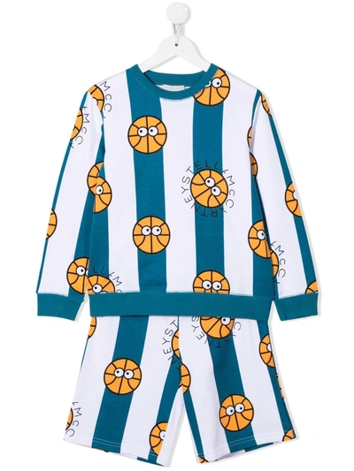 Stella Mccartney Multicolor Tracksuit For Boy With Basketballs In 蓝色