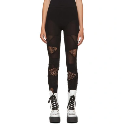 Junya Watanabe Patchwork Lace, Mesh And Stretch-jersey Leggings In Black