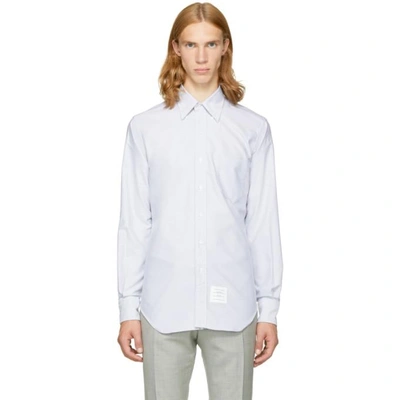Thom Browne Long Sleeve Button Down With Engineered Red, White And Blue Placket In Medium Grey Oxford In Med Grey 035