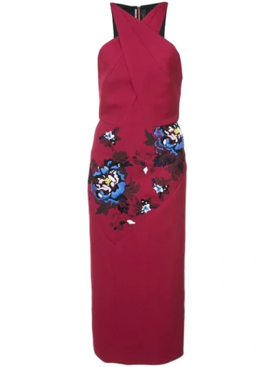 Roland Mouret Maxton Embroidered Stretch-crepe Midi Dress In Claret
