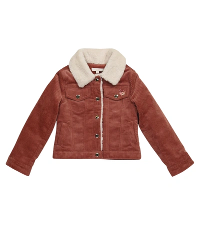 Chloé Kids' Corduroy Jacket With Faux Shearling Trim In Pink