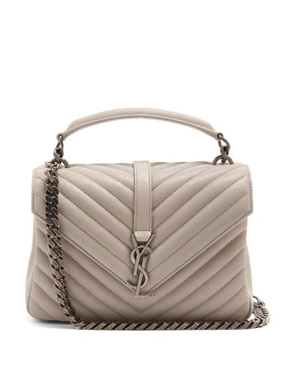 Saint Laurent Collège Medium Leather Shoulder Bag In Light Grey