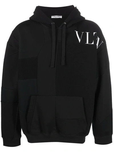 Valentino Vltn Panelled Drawstring Hoodie In Black/white