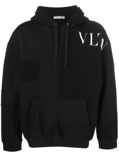 Valentino Vltn Panelled Drawstring Hoodie In Black