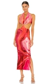 Farai London Womens Pink Gaia Graphic-print Jersey Midi Dress M