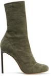Francesco Russo Leather-trimmed Open-knit Boots In Army Green