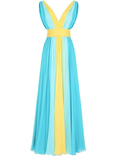 Dolce & Gabbana Long Multi-colored Silk Chiffon Dress In Multicolor