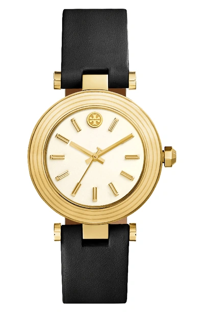 Tory Burch Classic T Stainless Steel Watch, Black/golden In White/black