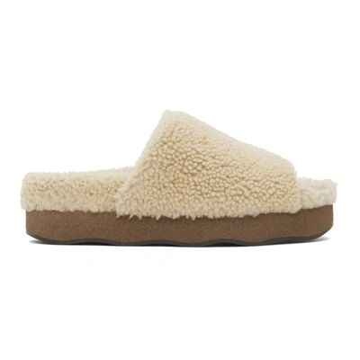 Chloé Wavy Shearing And Suede Slides In Brown