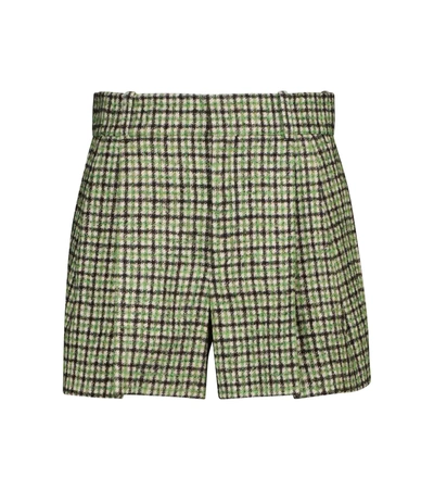 Chloé High-rise Check Wool-blend Shorts In Vibrant Green