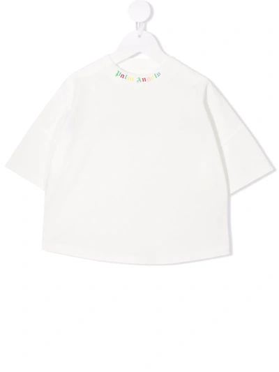 Palm Angels Kids' White T-shirt For Boy With Multicolor Logo