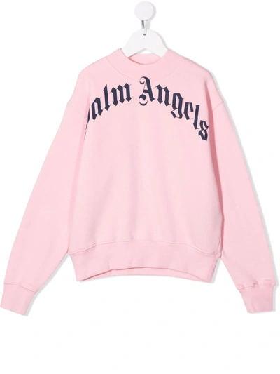 Palm Angels Girls Baby Pink Kids Logo-print Long-sleeve Stretch-cotton Sweatshirt 4-10 Years 10 Years