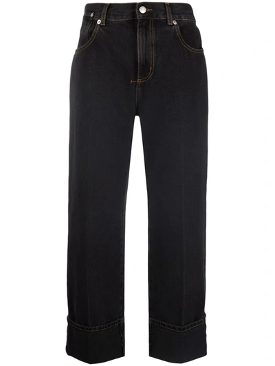 Alexander Mcqueen High-waisted Cropped Jeans In Black