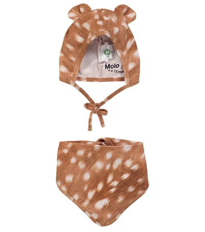Molo Baby Fawn-print Stretch-cotton Hat And Bib Set In Brown