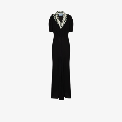 Prada Sable Mermaid Dress With Jacquard Insert In Black