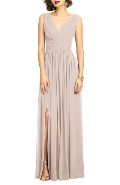 Dessy Collection Surplice Ruched Chiffon Gown In Cameo