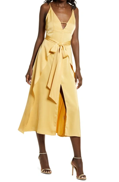 Amy Lynn Backless Satin Dress In Mustard