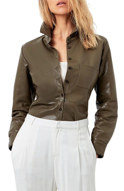 As By Df La Nuit Recycled Leather Blend Button-up Blouse In Desert Olive