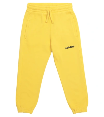 Off-white Kids' Boy's Logo Diagonal Striped Jogger Pants In Yellow Black