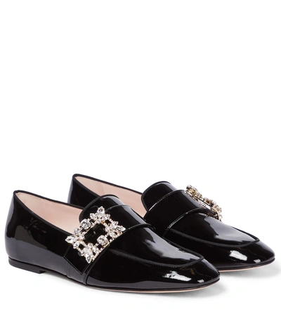 Roger Vivier Mini Broche Patent Leather Loafers In Black