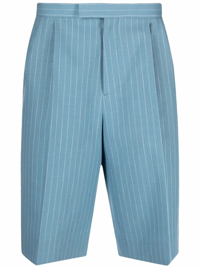 Gucci Pinstriped Wool And Linen-blend Shorts In Blue Pool