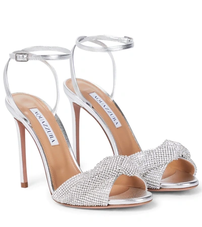 Aquazzura Crystal Twist 105 Leather Sandals In Silver Modesens