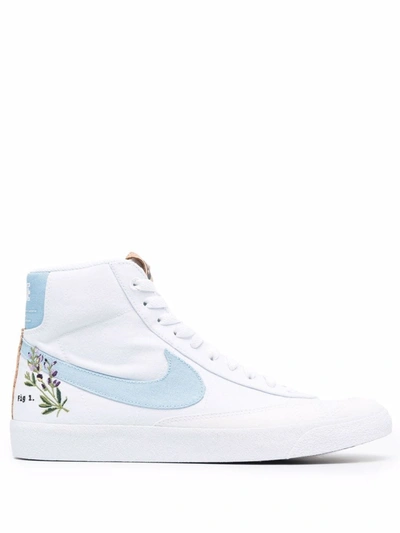 Nike Blazer Mid 77 Flower Sneakers In White/obsidian | ModeSens