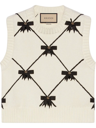 Gucci Gg Bows Knitted Sleeveless Vest In White