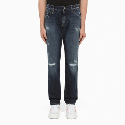 Dolce & Gabbana Blue Distressed Jeans In Multicolor