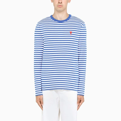 Ami Alexandre Mattiussi Blue/white Striped Ami De Coeur T-shirt