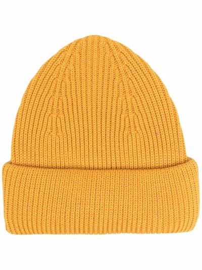 Roberto Collina Ribbed Knit Wool Beanie In Yellow