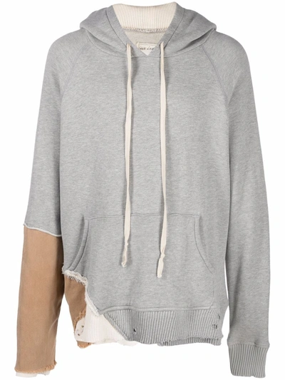 Greg Lauren Fragment Distressed Panelled Cotton-jersey And Canvas Hoodie In Grey