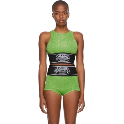 Palm Angels Woman Capsule Crop Top In Green Lurex In Green White