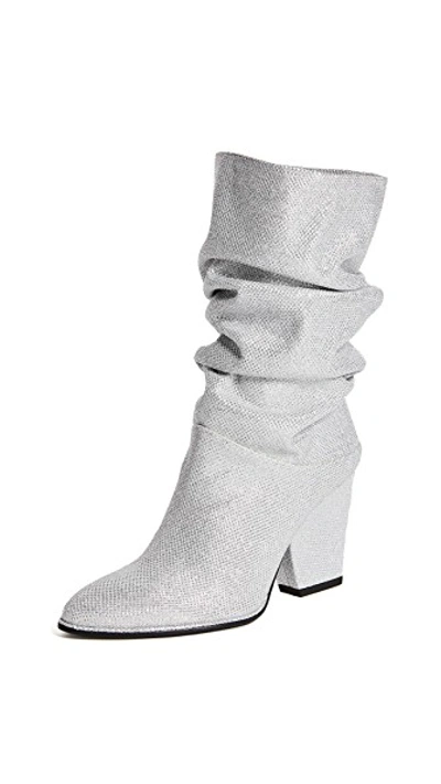 Stuart Weitzman Crush Scrunch Noir Sparkle Ankle Boots In Silver