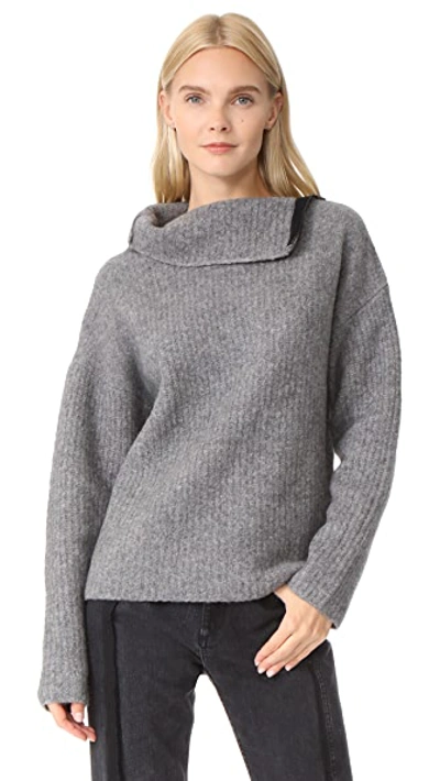 Rag & Bone Lyza Zip-neck Long-sleeve Ribbed Wool-blend Sweater In Grey Hthr